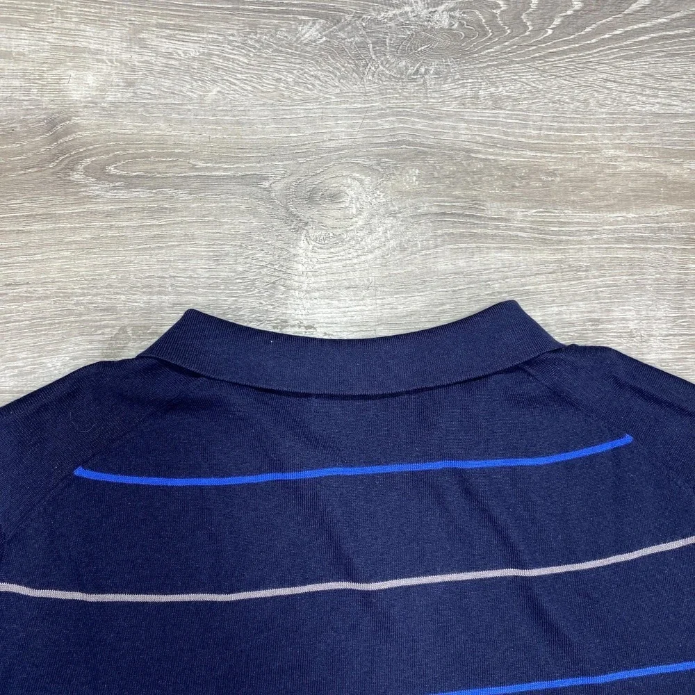 Banana Republic Polo Mens XL Navy Blue Silk Cotton Striped Knit‎ V-Neck Casual